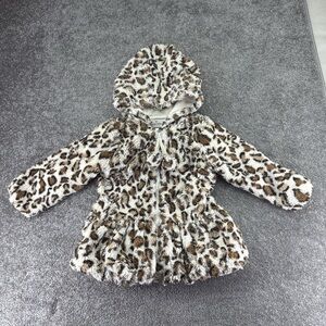 American Widgeon Full Zip Leopard Cheetah Print Girls Hooded Jacket 3T Brown